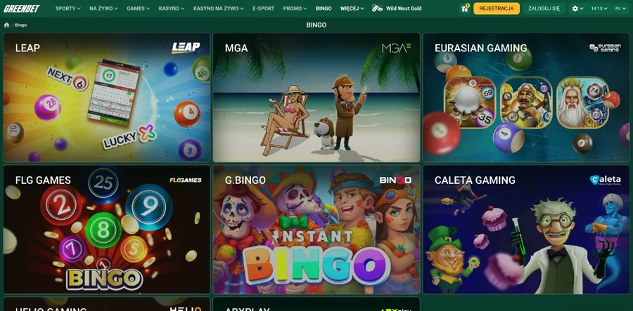 Sekcja Bingo: studia LEAP, MGA, Eurasian Gaming, FLG Games, G.Bingo i Caleta